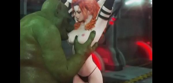  3D Redhead Ruined by Alien Monster